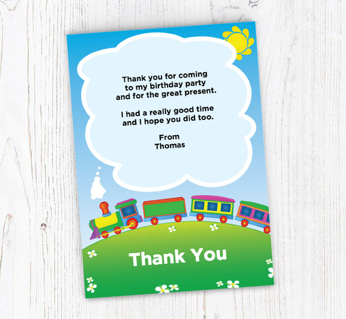 colourful train thank you cards