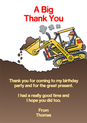 man driving digger thank you cards