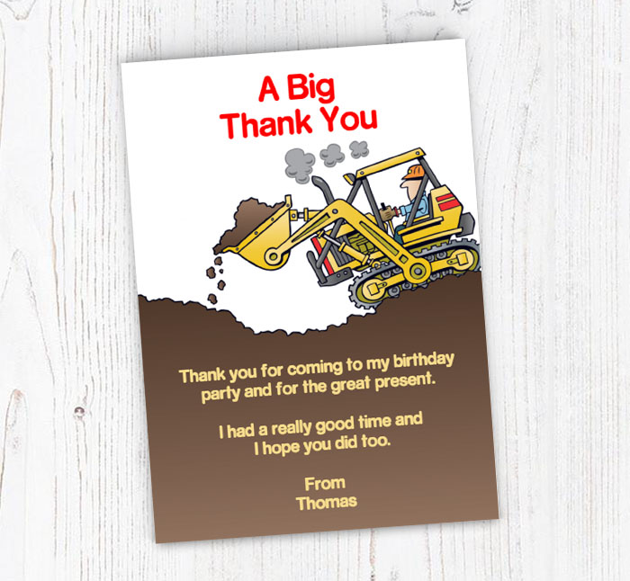 man driving digger thank you cards