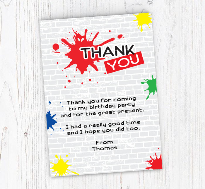 paint ball splats thank you cards