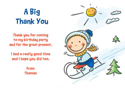 boys sledging thank you cards