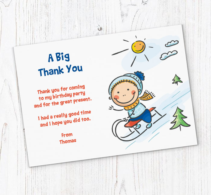 boys sledging thank you cards