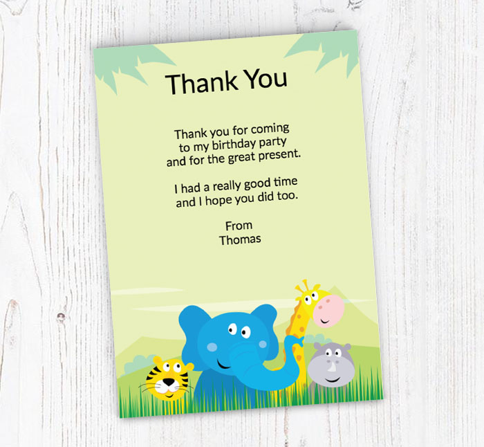 safari animals thank you cards