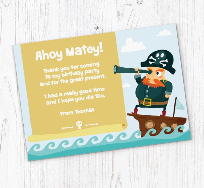 pirate on ship thank you cards