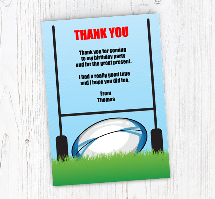 rugby ball and posts thank you cards