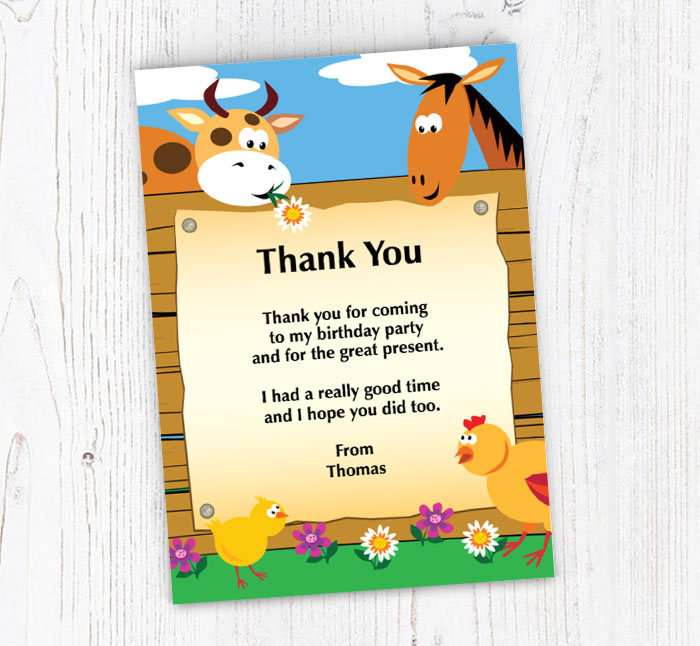 farmyard animals thank you cards