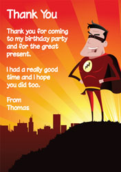 triumphant superhero thank you cards