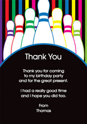 multi coloured bowling thank you cards