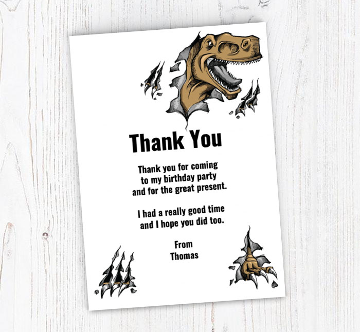 dinosaur ripping thank you cards