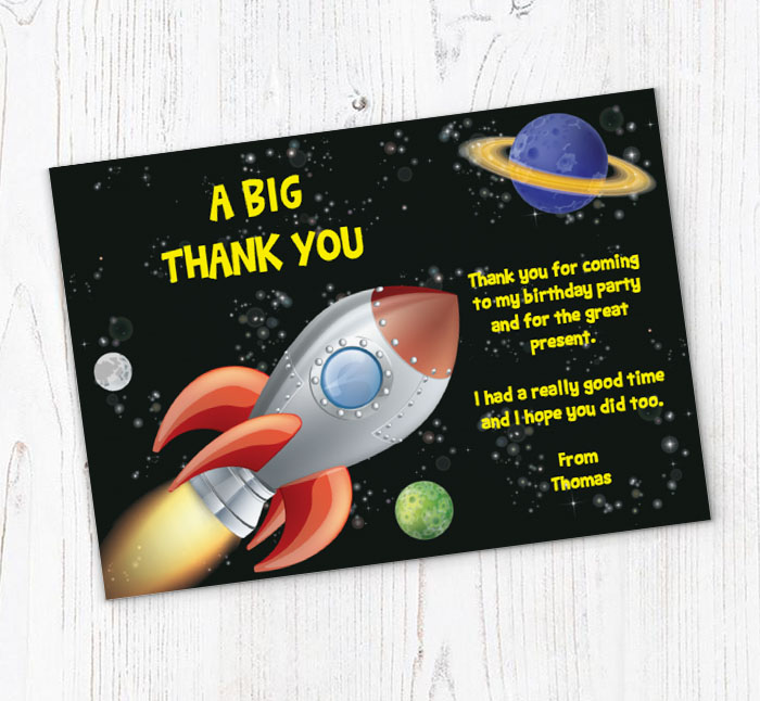 rocket and planets thank you cards