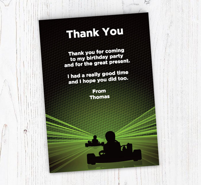 green go kart thank you cards