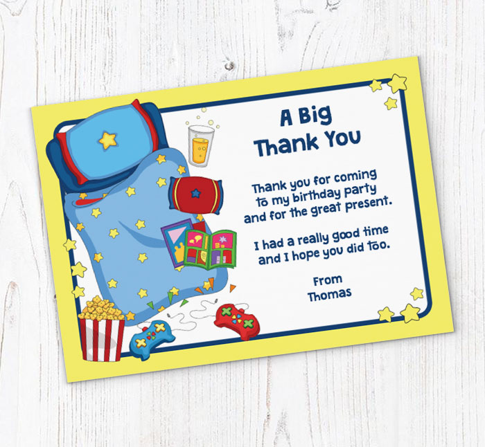 boys sleepover thank you cards