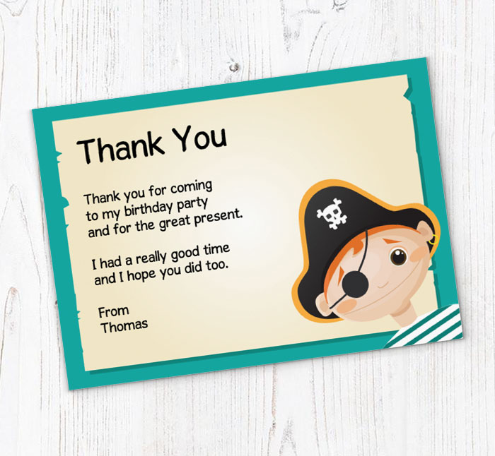 boys pirate thank you cards