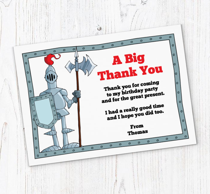 knight in armour thank you cards