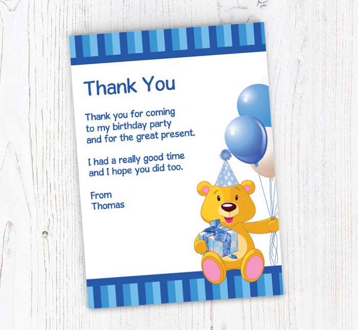 teddy with balloons thank you cards