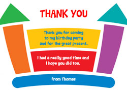 boys bouncy castle thank you cards