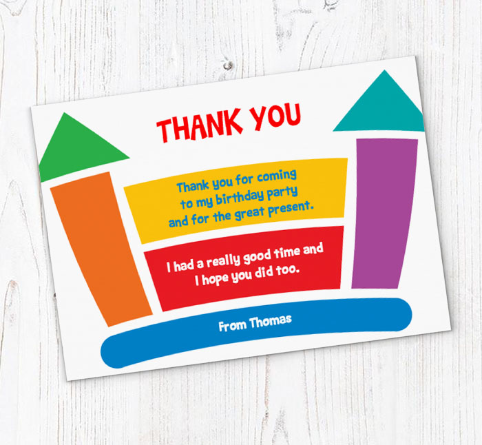 boys bouncy castle thank you cards