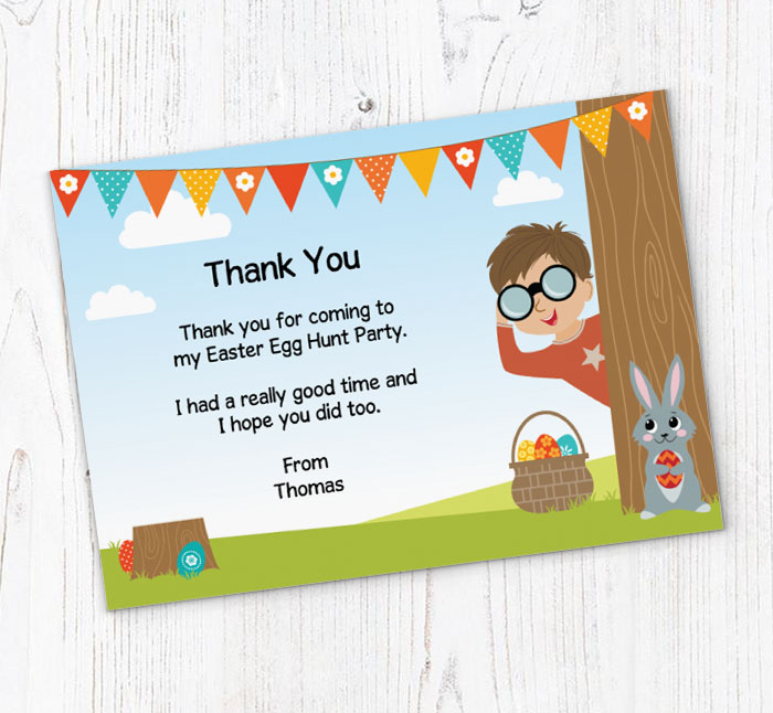 boys easter egg hunt thank you cards