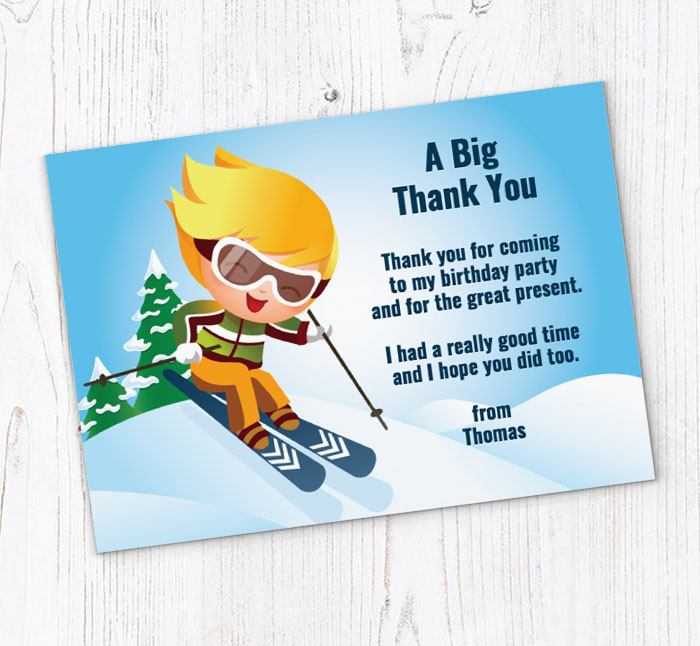 boy skiing thank you cards