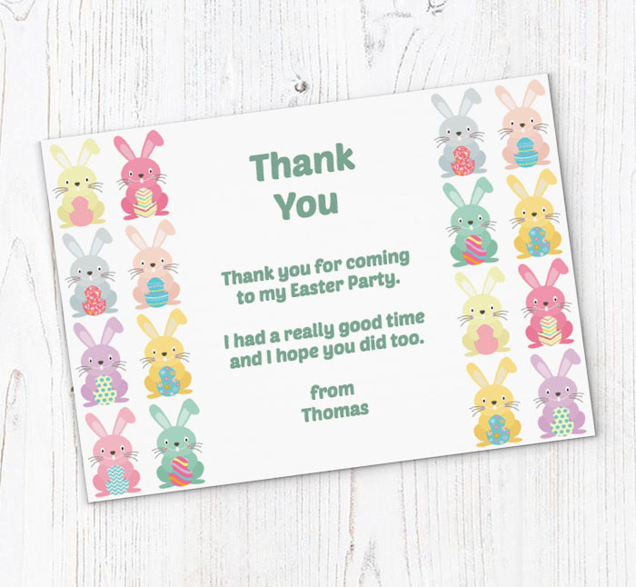easter bunny border thank you cards