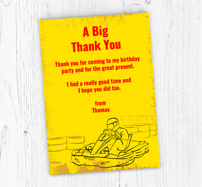 yellow go kart thank you cards