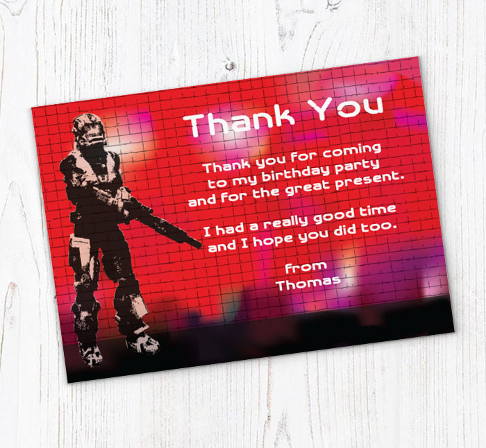 red laser thank you cards