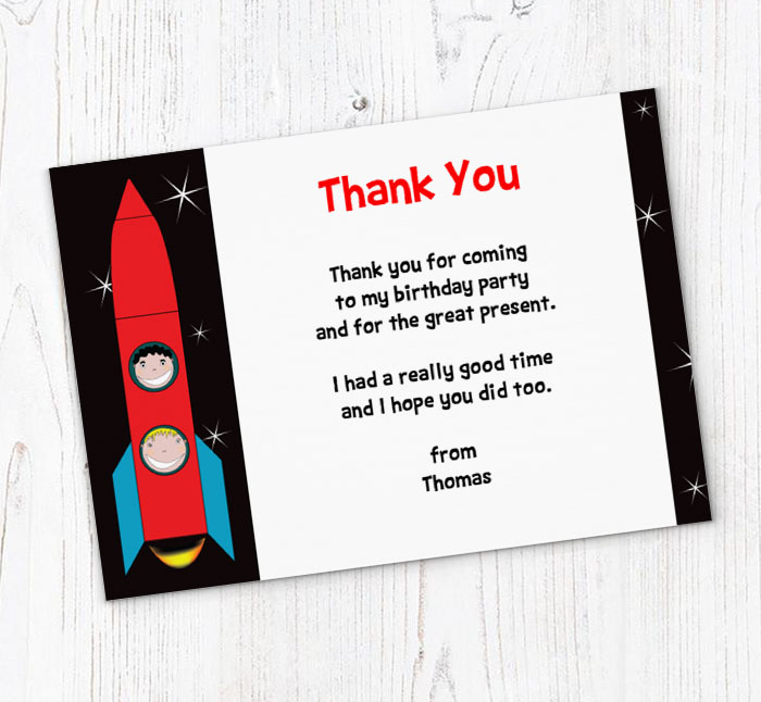 children in rocket thank you cards