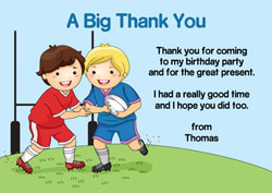 boys tag rugby thank you cards