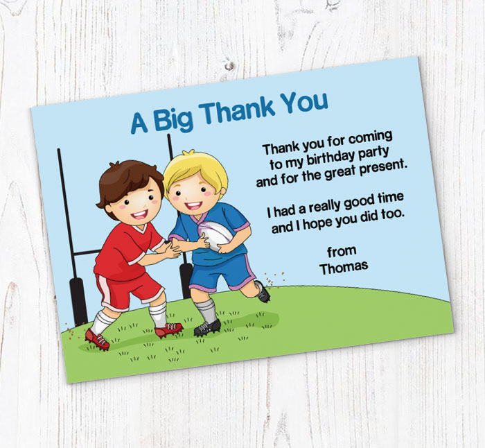 boys tag rugby thank you cards