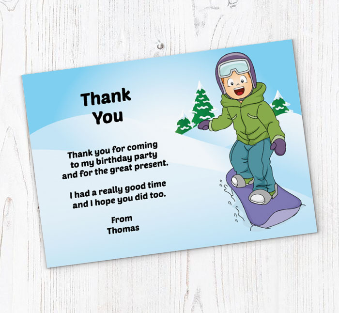 boy snowboarding thank you cards