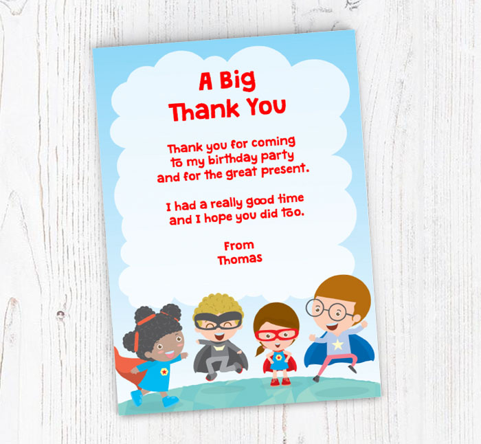 superhero children thank you cards