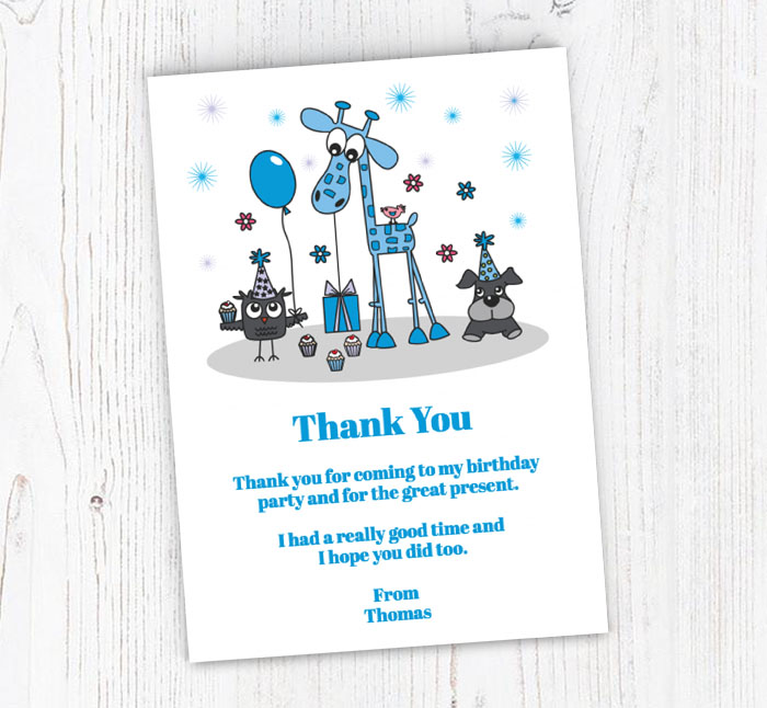 blue giraffe thank you cards