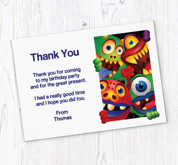 monsters peering thank you cards