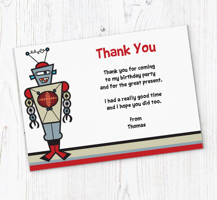 robot on stripes thank you cards