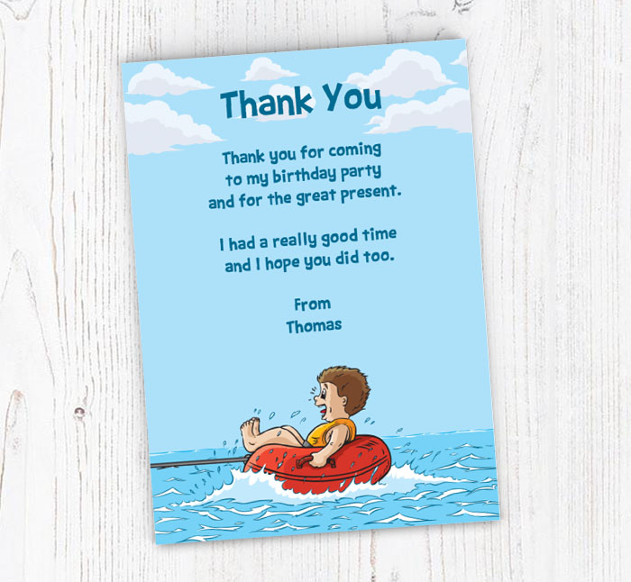 boy water tubing thank you cards