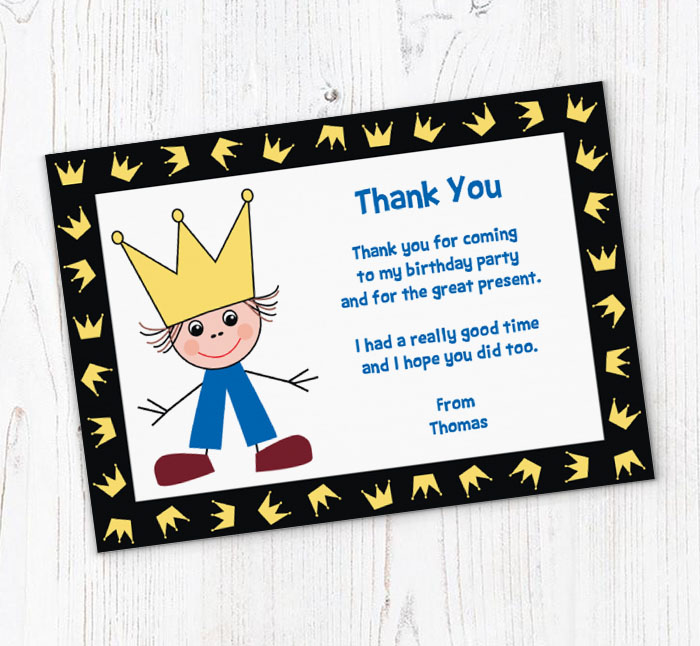 prince and crowns thank you cards