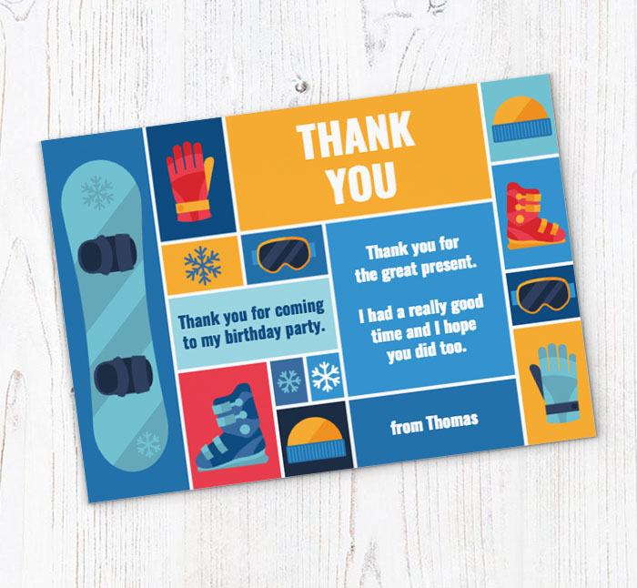 snowboarding thank you cards
