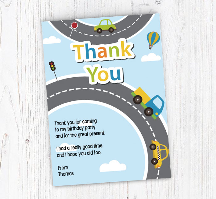 cars on the road thank you cards