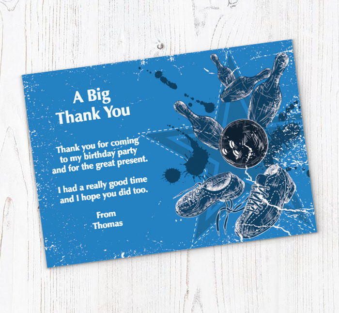 blue bowling thank you cards