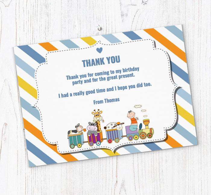 baby animal train thank you cards