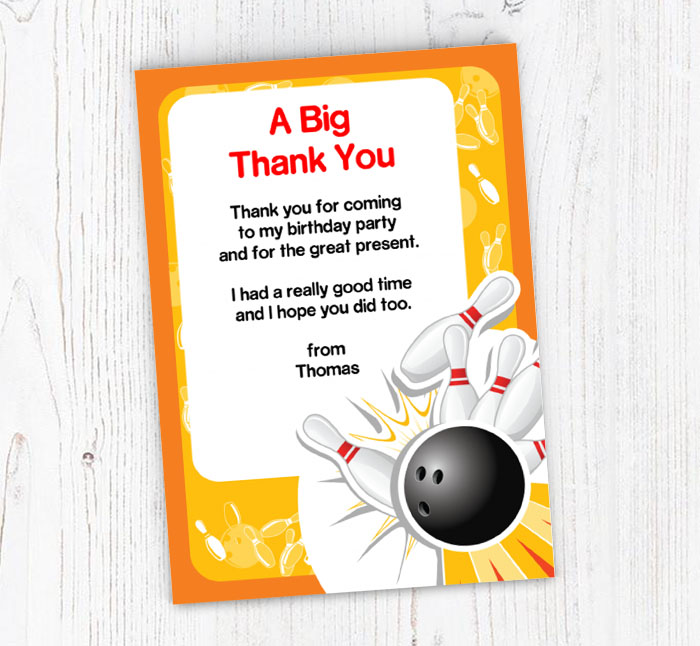 yellow bowling thank you cards