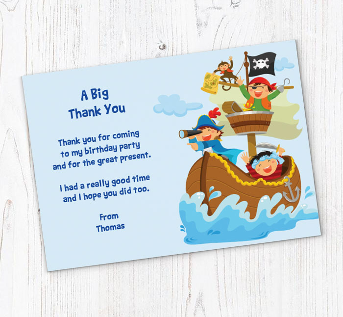pirates sailing in ship thank you cards