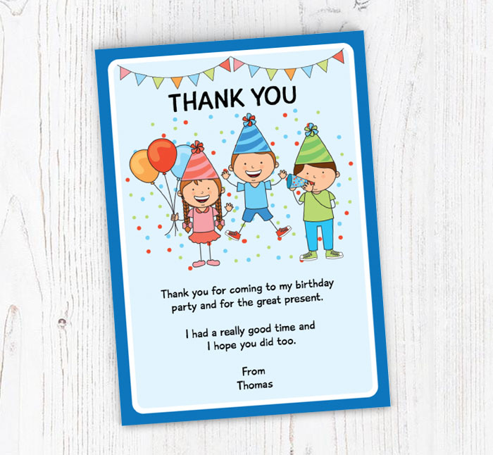 blue kids thank you cards