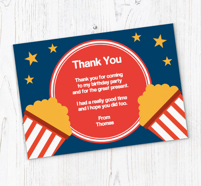 popcorn and stars thank you cards