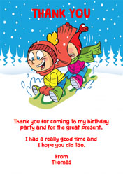 boy and girl sledging thank you cards