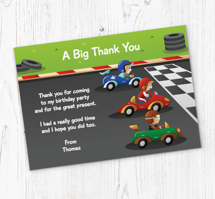 go karting thank you cards