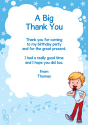 boy singing thank you cards