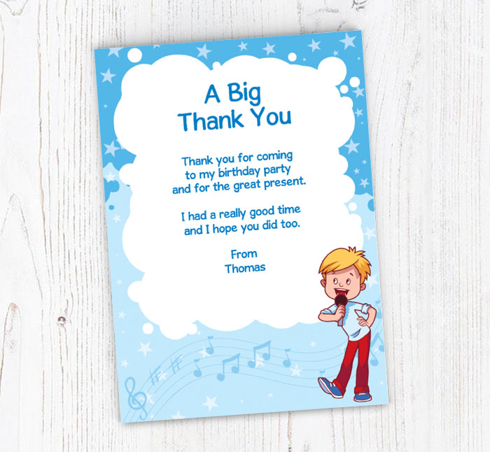 boy singing thank you cards