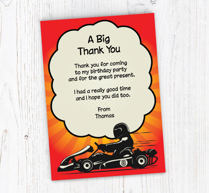 racing go kart thank you cards