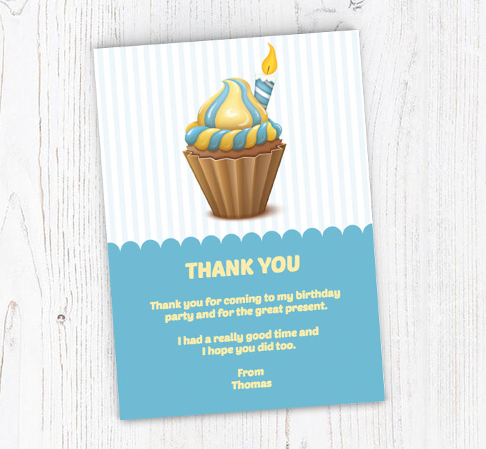 cupcake and candle thank you cards